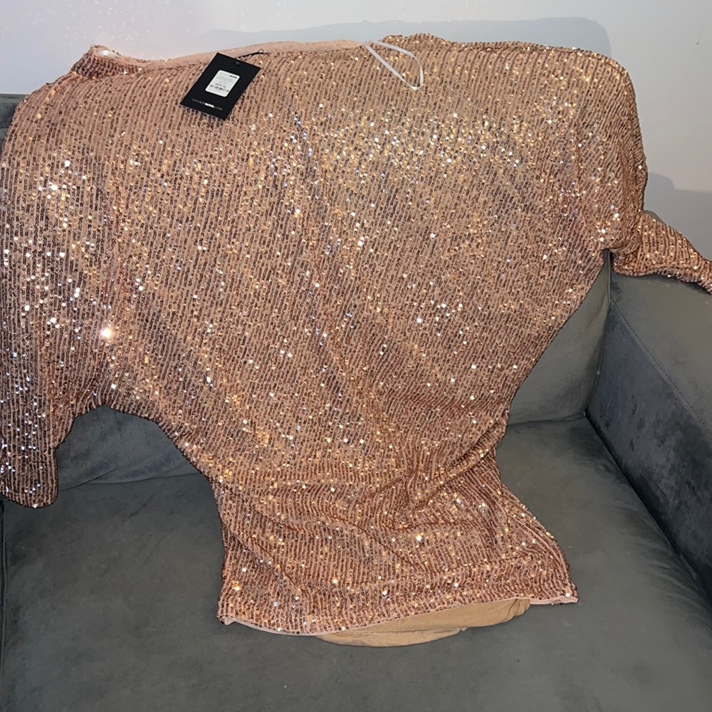 Rose Gold fashion nova dress. Brand new with tags never worn.
